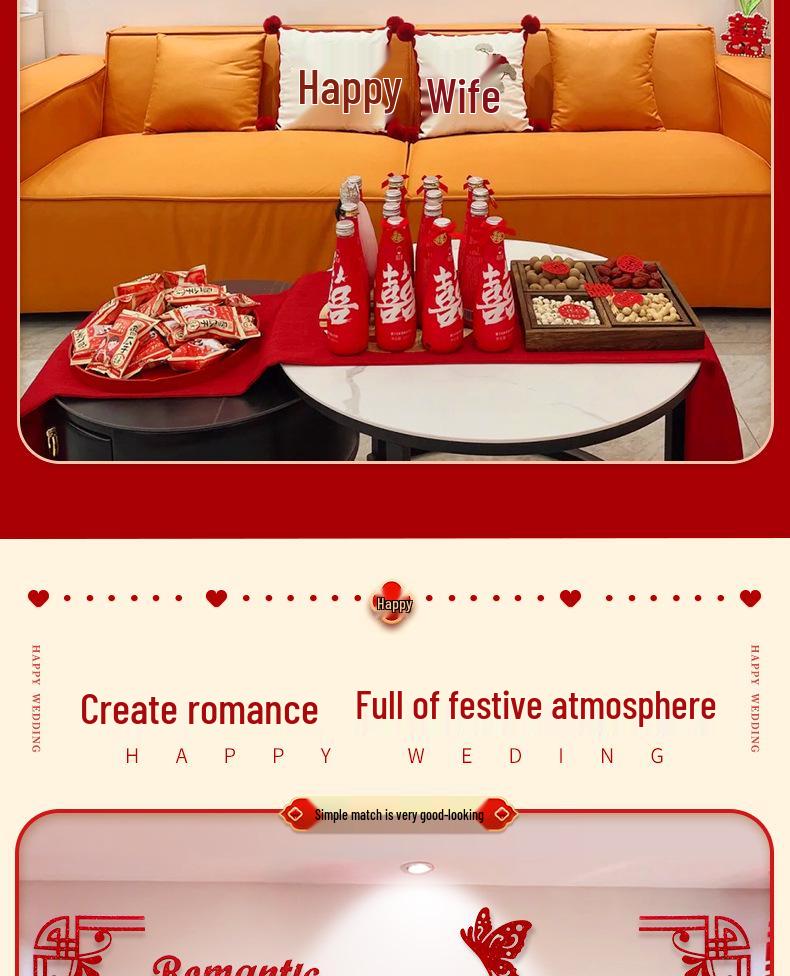 Bridal Bedroom & Living Room Decoration Set: Double Happiness Wall Stickers for Newlyweds