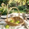 Handwoven Rattan Storage Basket with Handle Rattan Basket Store Sundries Container for Fruit Vegetables