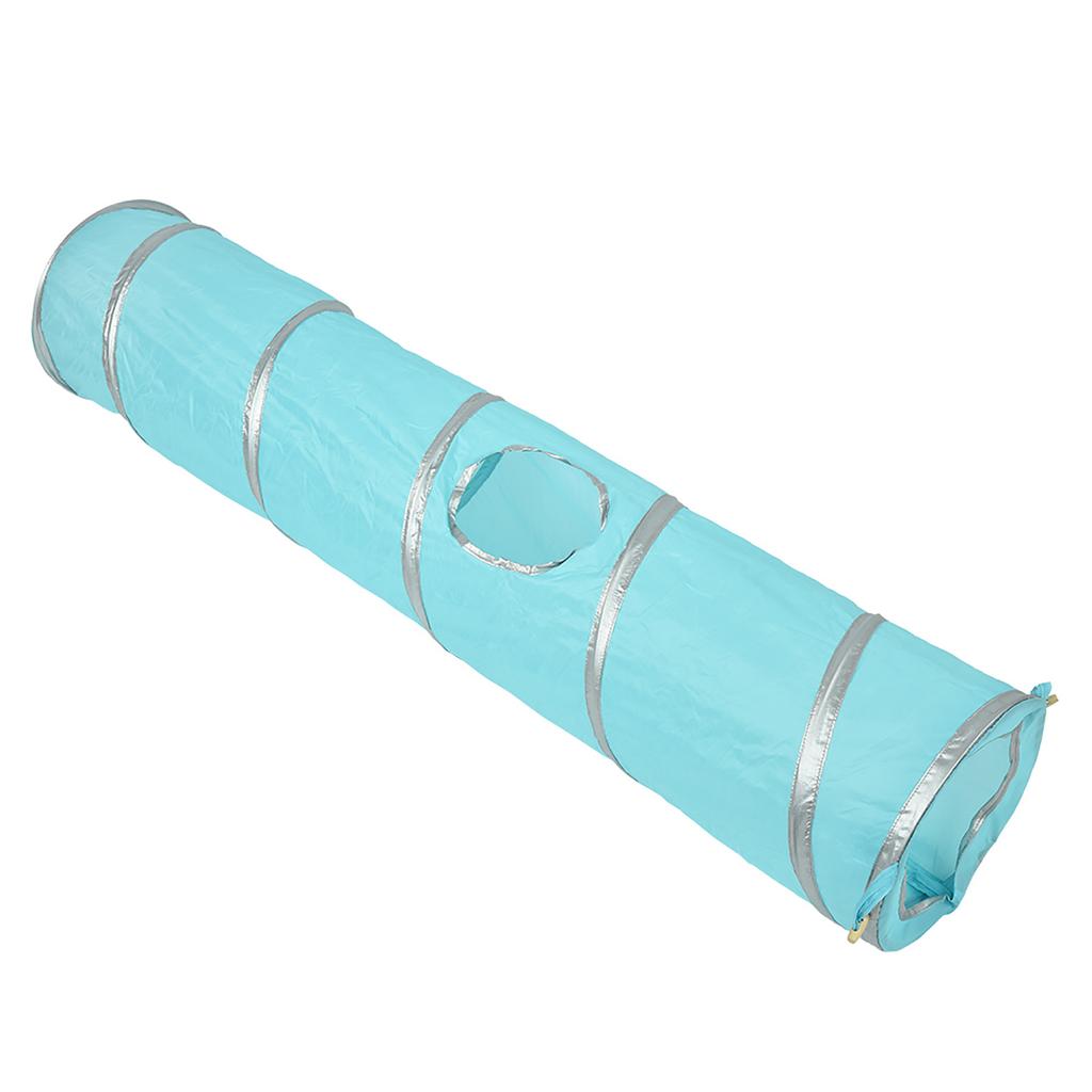 120cm Folding Cat Crinkle Tunnel Play Toy with Ball and Hole Kitten Cat Toy Blue