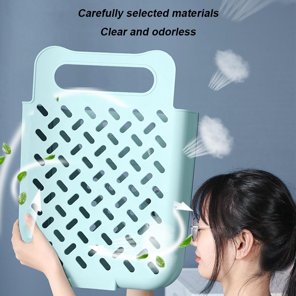 Collapsible Laundry Basket with Carry Handle Portable Punch-Free Clothes Bucket Organizer Wall Mounted for Bedroom and Bathroom