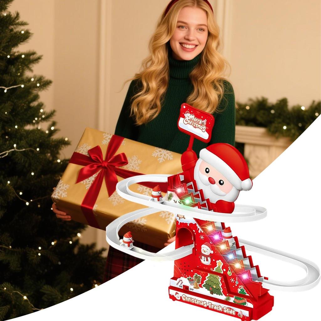 Stair Slide Toy Santa Christmas Toys Electric Snowman Coaster With Light Music Track Activity For Garden Children Boys Toddler