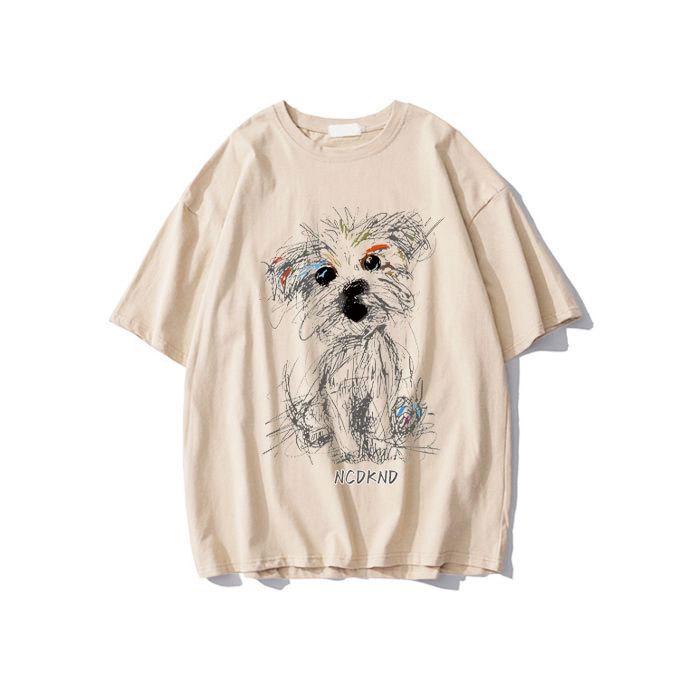 

American Retro Cartoon Puppy Print Unisex T-shirt - 2026 Summer Trend XXL [65kg-70kg] легкие хаки