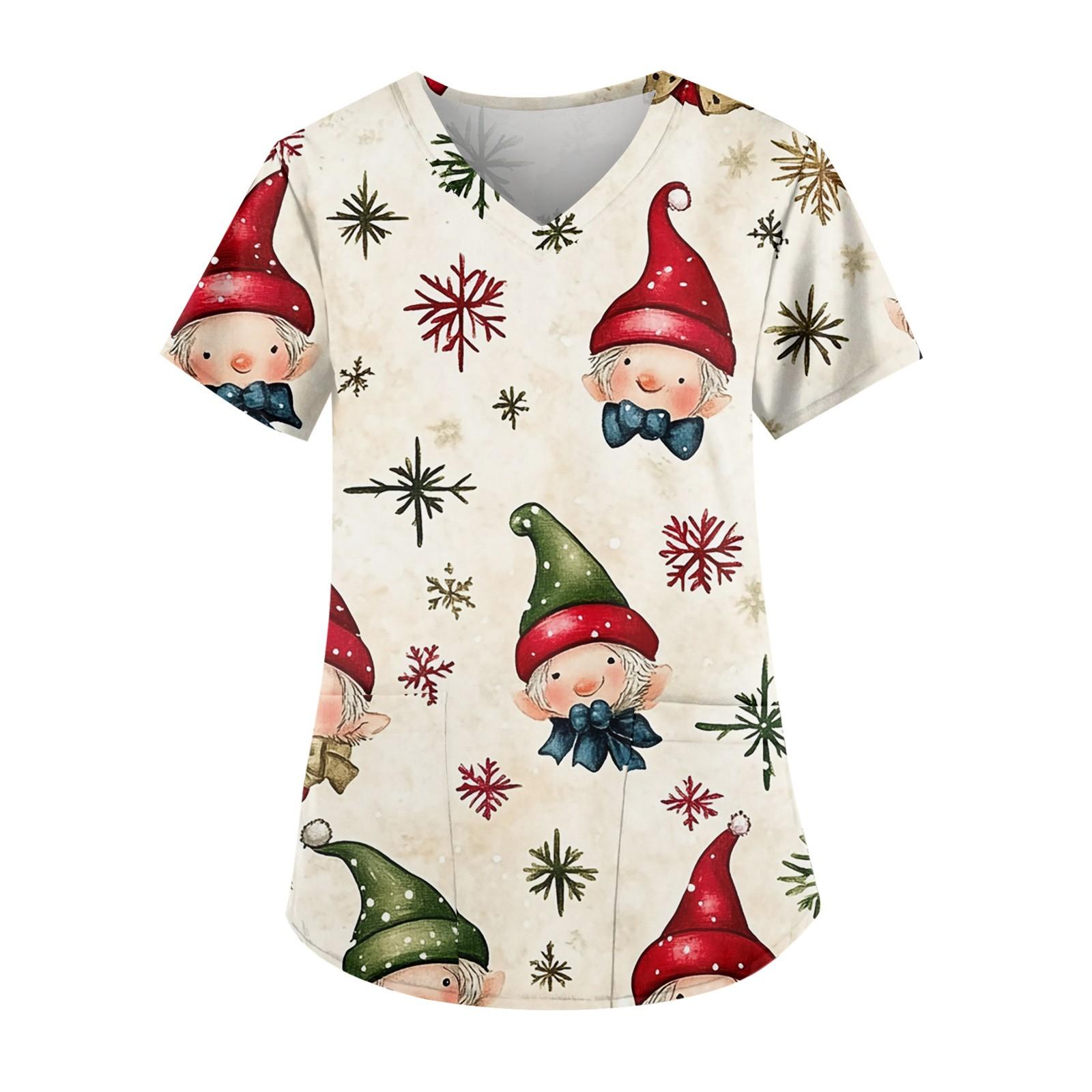 Женская мода V-образный вырез короткий рукав рабочая одежда с карманом рождественский — фото 3