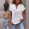 2025 Independent Station Wish Amazon Popular Summer Simple Casual Embroidery Lace V-neck Women's Short-sleeved Shirt