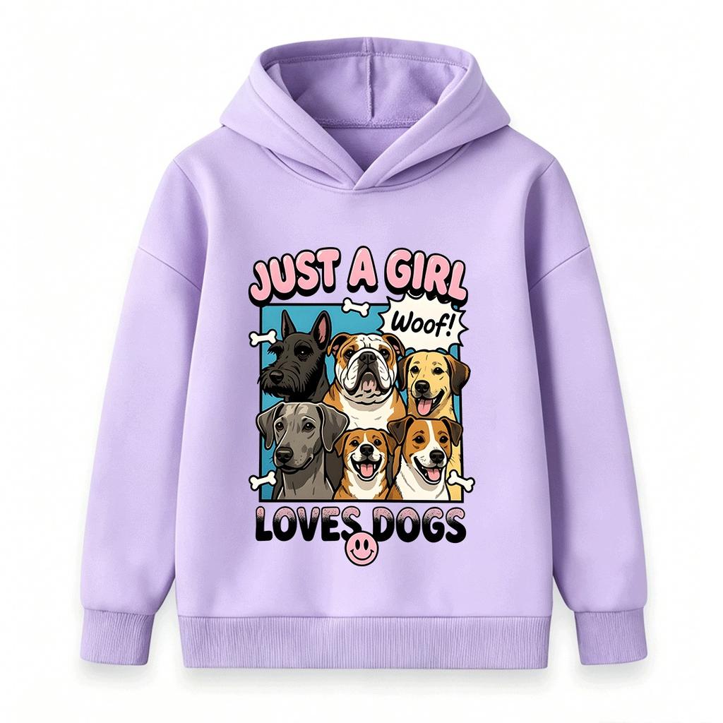 Kids Boys Girls 100% Cotton Crew Neck Short Sleeve T-Shirt, Just A Girl Loves Dogs Print Casual Cute Puppy Animal Pattern Comfortable Breathable Summe