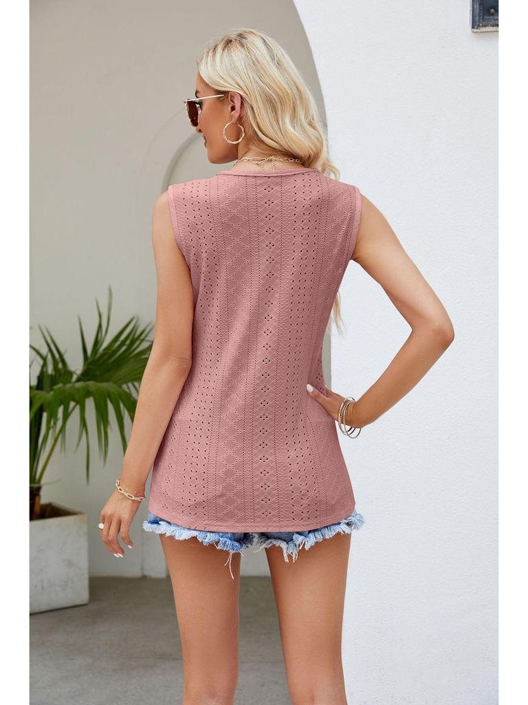 2024 Summer Women's Hollow Sleeveless V-Neck Patchwork Tank Top