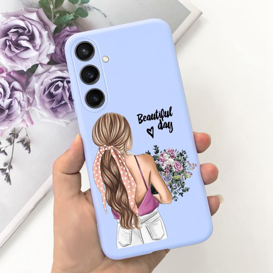 For Samsung Galaxy A55 Case Pretty Cartoon Girls Sunflower Cover Soft TPU Phone Case For Samsung A15 A25 A35 A55 5G Fundas Coque