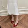 Retro Fashion Back Strap Bag Head High Heel Sandals Niche Bow Red Pointed Single Shoes Women's Autumn New