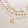 European and American Ocean Wind Starfish Pendant Pearl Necklace Female, Holiday Wind Shell Handmade Beaded Neck Chain Necklace