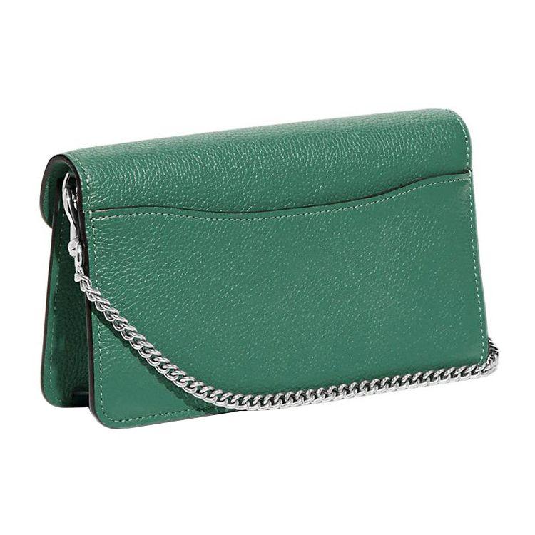 Coach Green Pebbled Leather Flap Chain Crossbody Bag with Silver Hardware for Daily Use