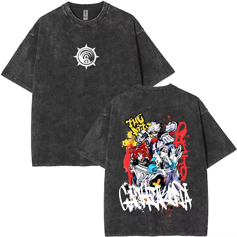 2026 Summer Hot Sale Washed Vintage Anime Gachiakuta Enjin Double Sided Print T Shirts Y2k Men Women Manga Oversized Tshirt