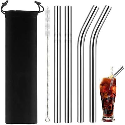 6Pcs Pearl Milk Tea Drinking Straw Wide 12mm Stainless Steel Bent Straw with Brush Fruit Juice Cocktail Straw Bar Accessories