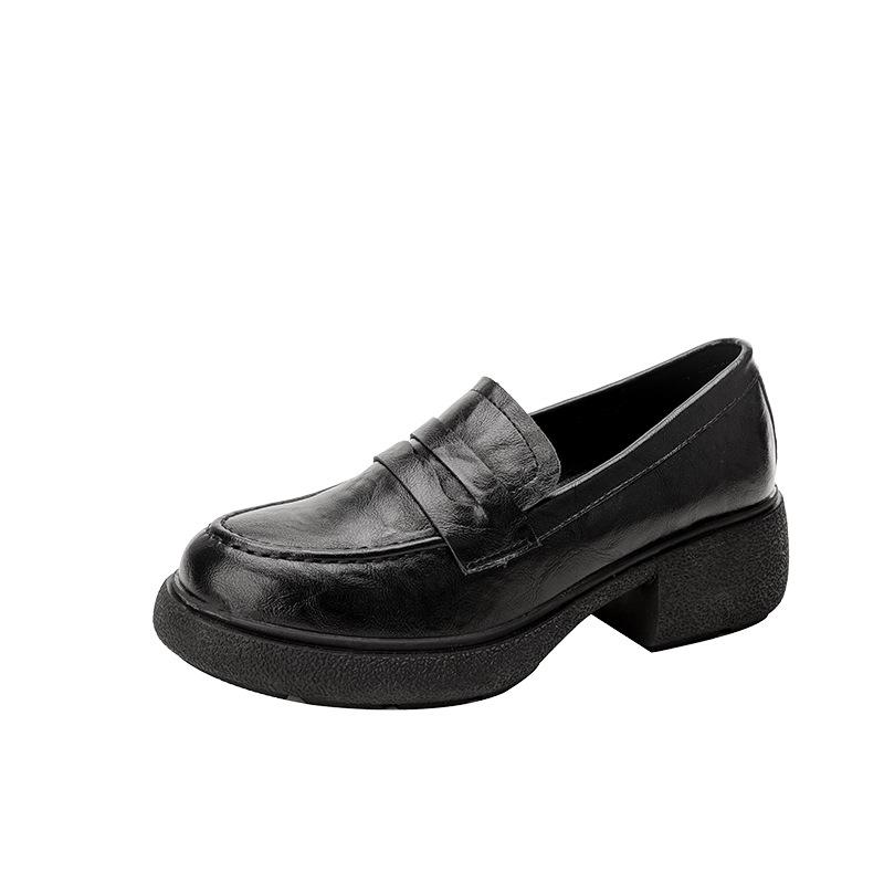Sheepskin Version~ British Style Platform Loafers Women's One-pedal Lazy Shoes Versatile Single Shoes College Style Jk Uniform Shoes