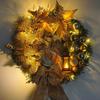 Large Artificial Lighted Christmas Wreath With Bow Ribbon Xmas Ball For Front Door Decor