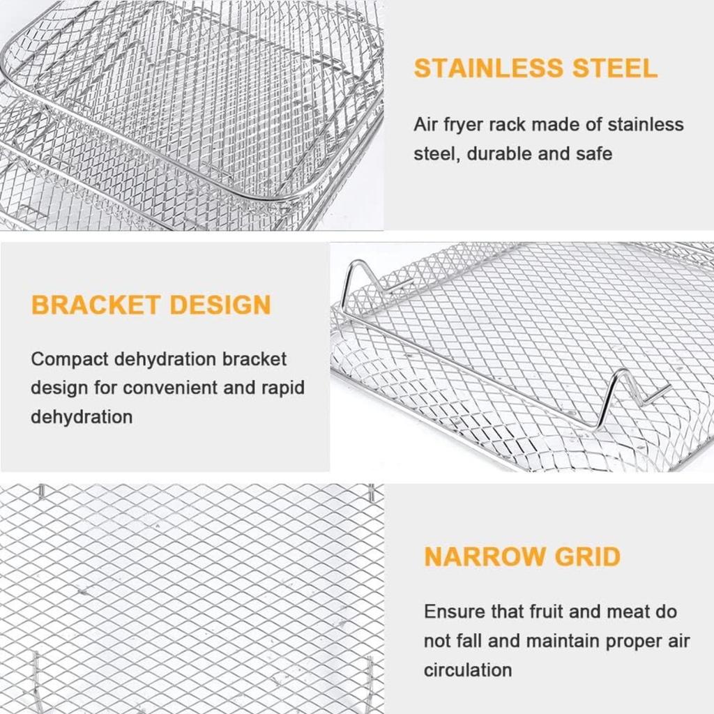 Air Fryer Racks 3Pcs Stackable Set, Stainless Steel Mesh Baskets, Multi-Use for Air Fryer, Steamer, Oven, Dishwasher Safe (7.8 x 7.8in Square)