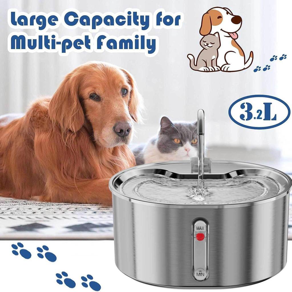 Large Capacity Stainless Steel Pet Water Fountain with Circulating Filter for Cats and Dogs