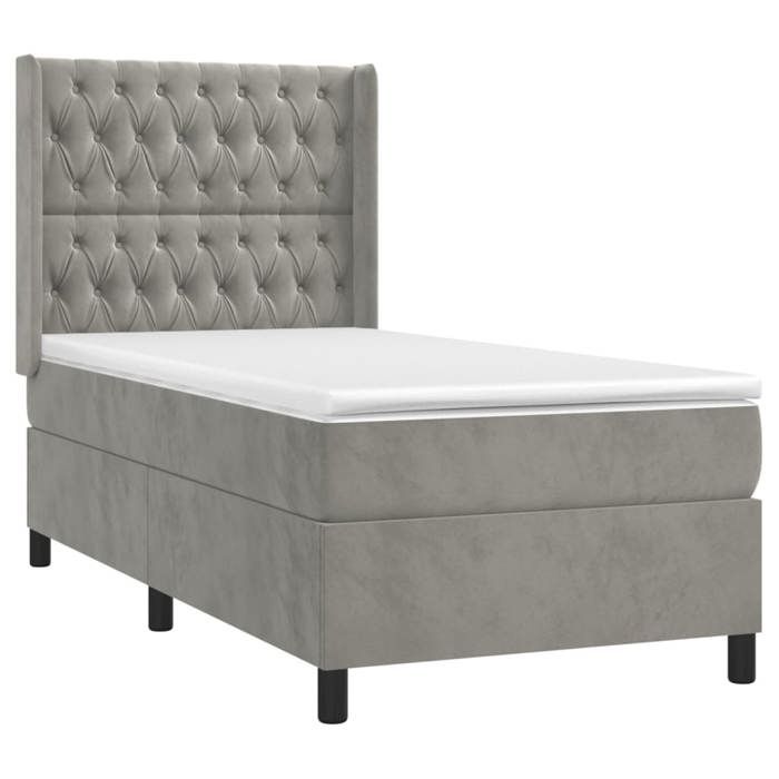 3132837 vidaXL Divan Bed and Mattress Light Grey 90x200 Cm Velvet