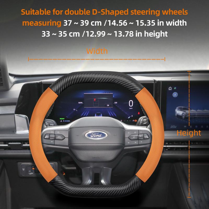fypaj3 Suitable for Ford Breathable Holes Leather Matte Carbon Fiber Texture Steering Wheel Cover Suitable for Focus Mk2 Mk3 Fiesta Mk7 Transit Custom