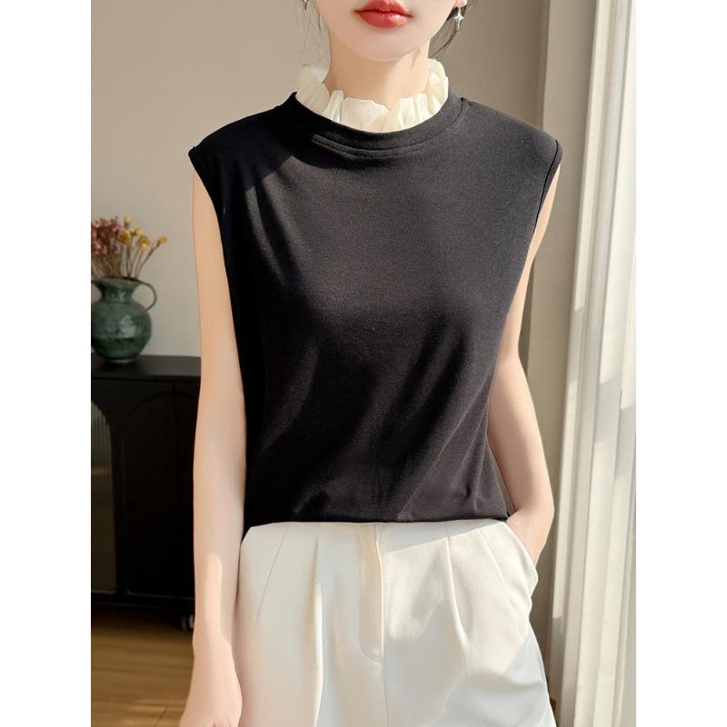 2026 Spring/Summer Women's Color Block Tencel Wool Organza Sleeveless Knit Vest