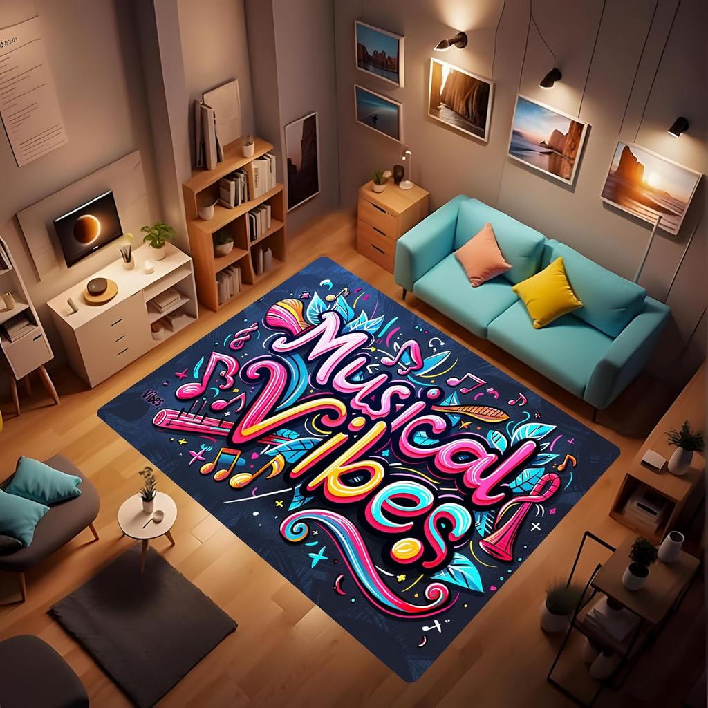 Music Elements Area Rug Wooden Board Graffiti Musics Art Text Print Pattern Floor Mat Door Mat Bedroom Carpet Decor