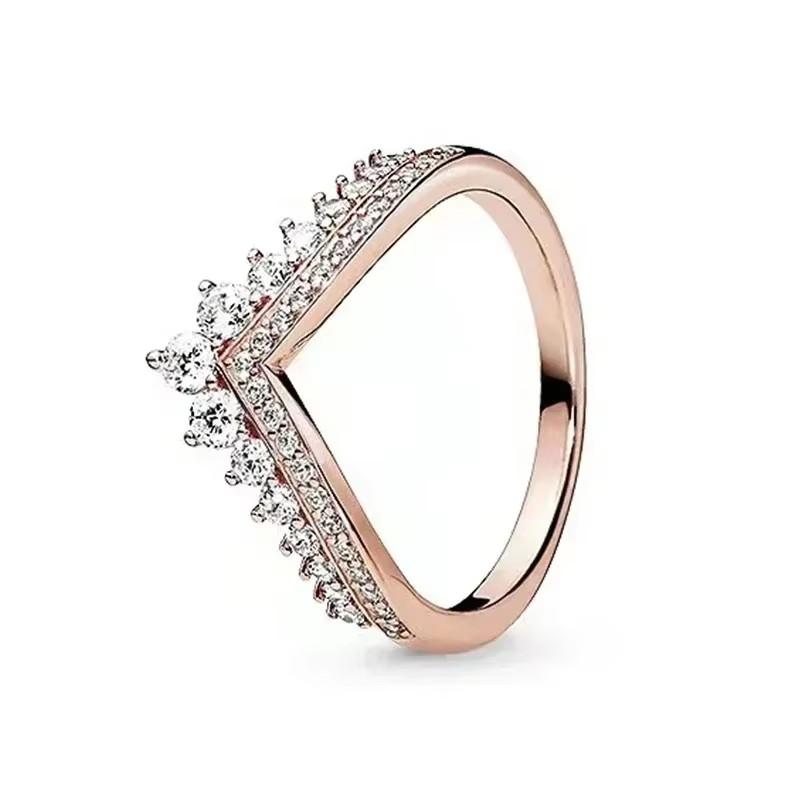 925 Sterling Silver Classic Dazzling Crown Round Hearts Ring Exquisite Women's Light Luxury Charm Ring Jewelry Gift