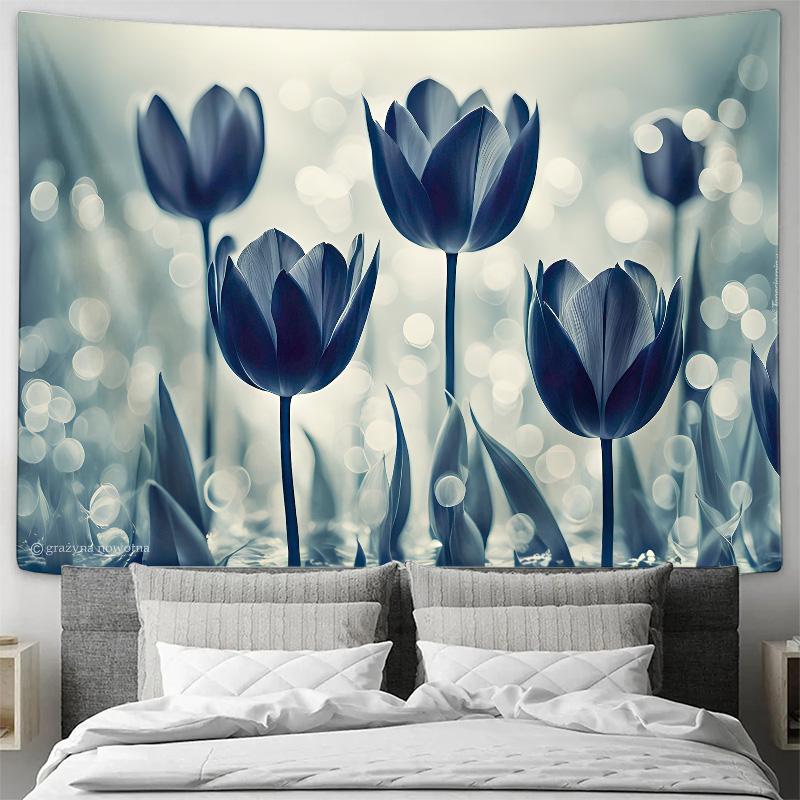 Elegant Blue Tulip Wall Tapestry Floral Bedroom Decor Decoration