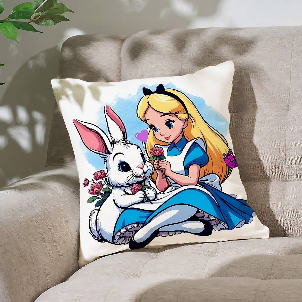 A-Alice In W-Wonderland Pillow Case Cushion Cover Soft Cute Throw Pillow Case For Car Sofa Pillowcase Polyester With Zipper