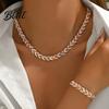 Necklace Bracelet Combo 2Pcs/Set Women Jewelry Set Leaves Shape Rhinestone
