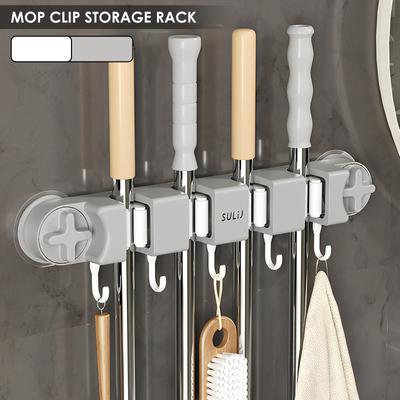 Upgrade Broom Holder Multifunctional Magic Mop Holder With Vacuum Suction Cup Wall-Mounted Broom Drain Bathroom Organizer NEW