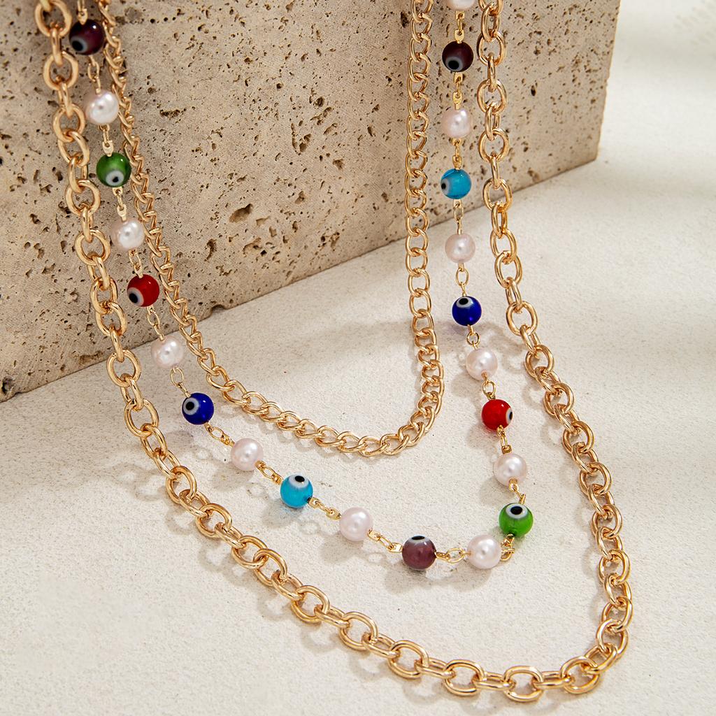 1 piece of hip-hop devil's eye multi-layer layered imitation pearl metal chain men's jeans chain versatile body chain