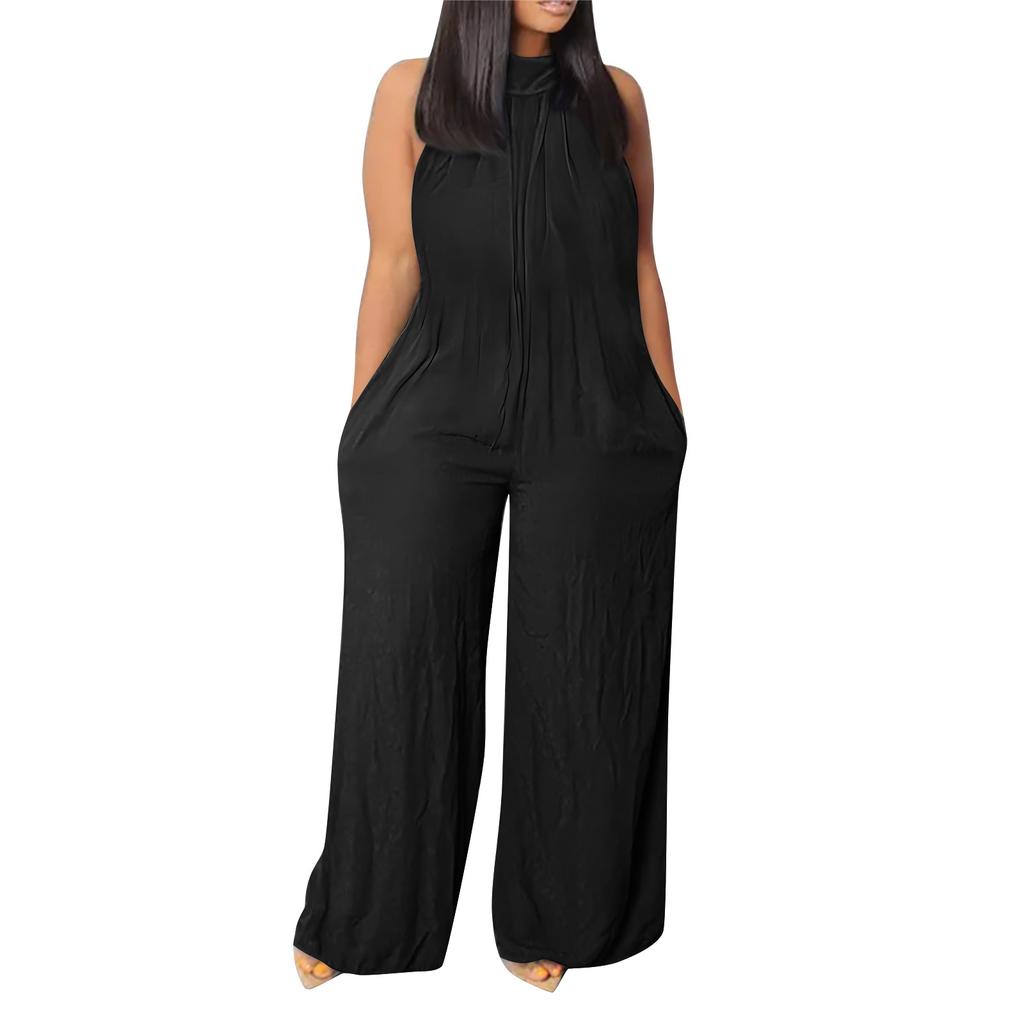 Women's Plus Size Jumpsuit Summer Beach Sleeveless Color Casual Fashion Wide Leg Jumpsuit