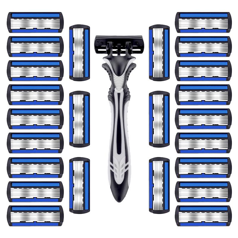 Six-Layer Razor Manual Shaver with Non-Slip Grasshopper Handle