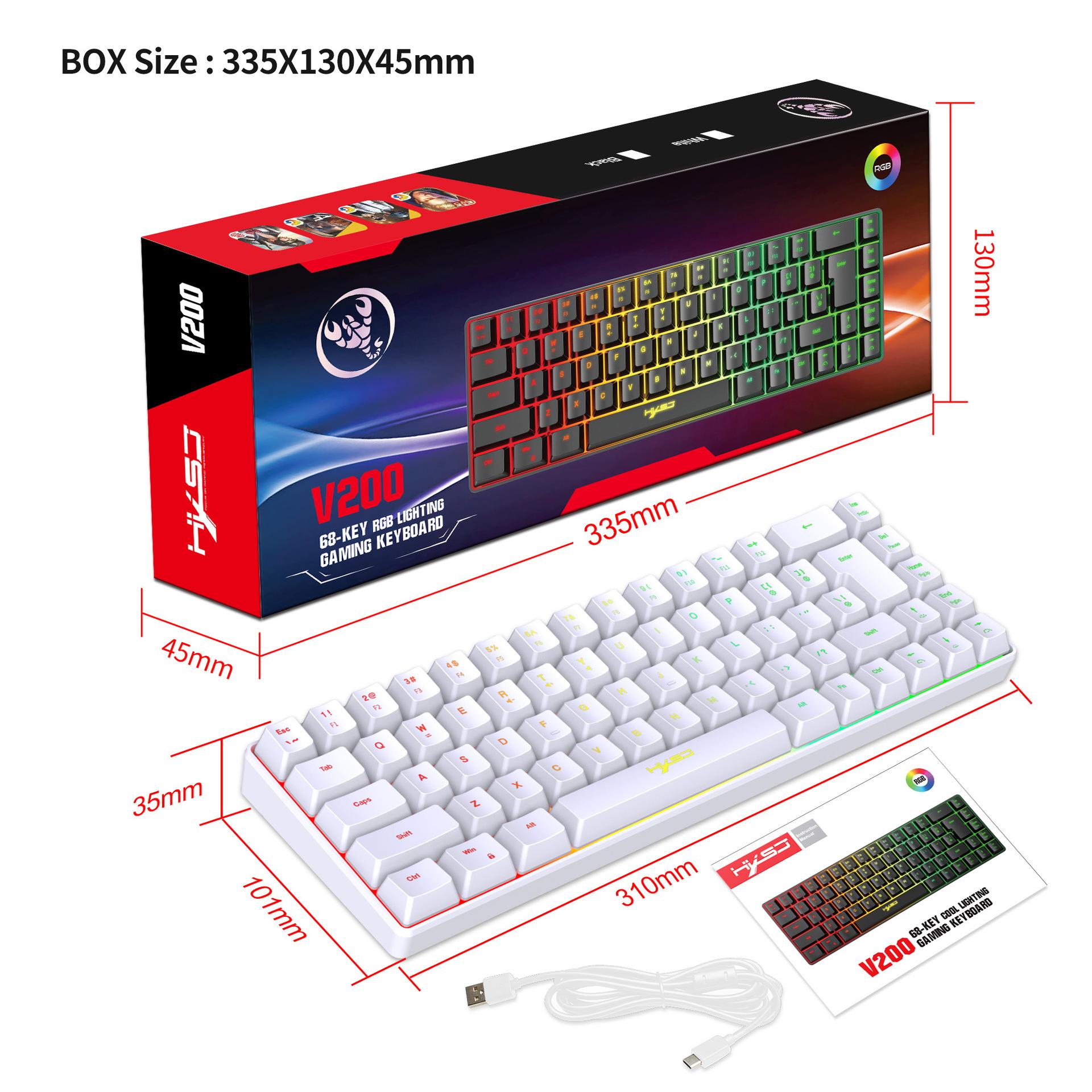 

Wired Portable 68 Key Mechanical Tactile Film Gaming Keyboard ABS Material RGB Backlight