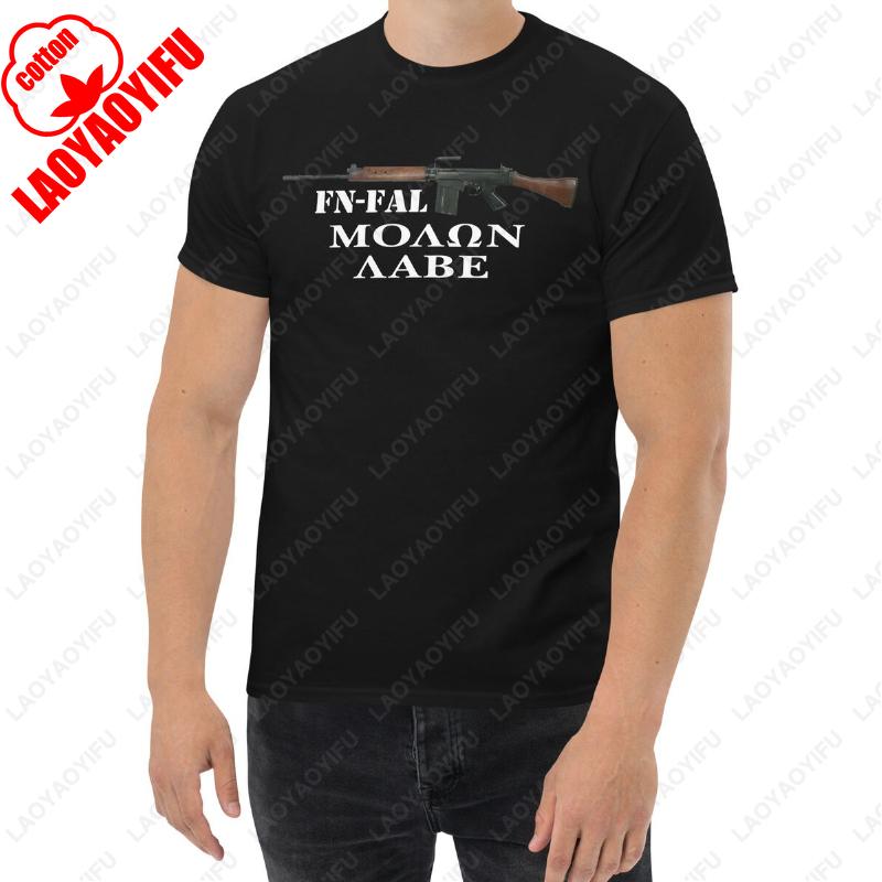 FN FAL Rifle Molon Labe Spartan Warrior Mens Classic TShirt Unique Vintage Fashion Streetwear Camisetas High Quality Cotton Tee