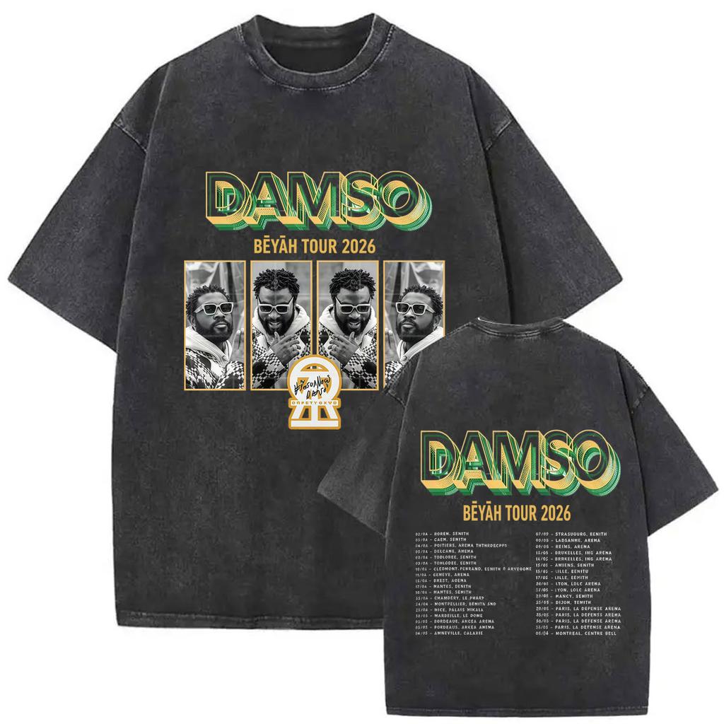 French Rapper Damso High Quality Vintage Washed ONeck Tshrit YK Mens Womens Casual Summer Clothes Oversized Short Sleeve Tees