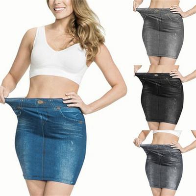 Women's Soft Faux Denim Stretch Casual Seamless Elastic High Waist Mini Skirts