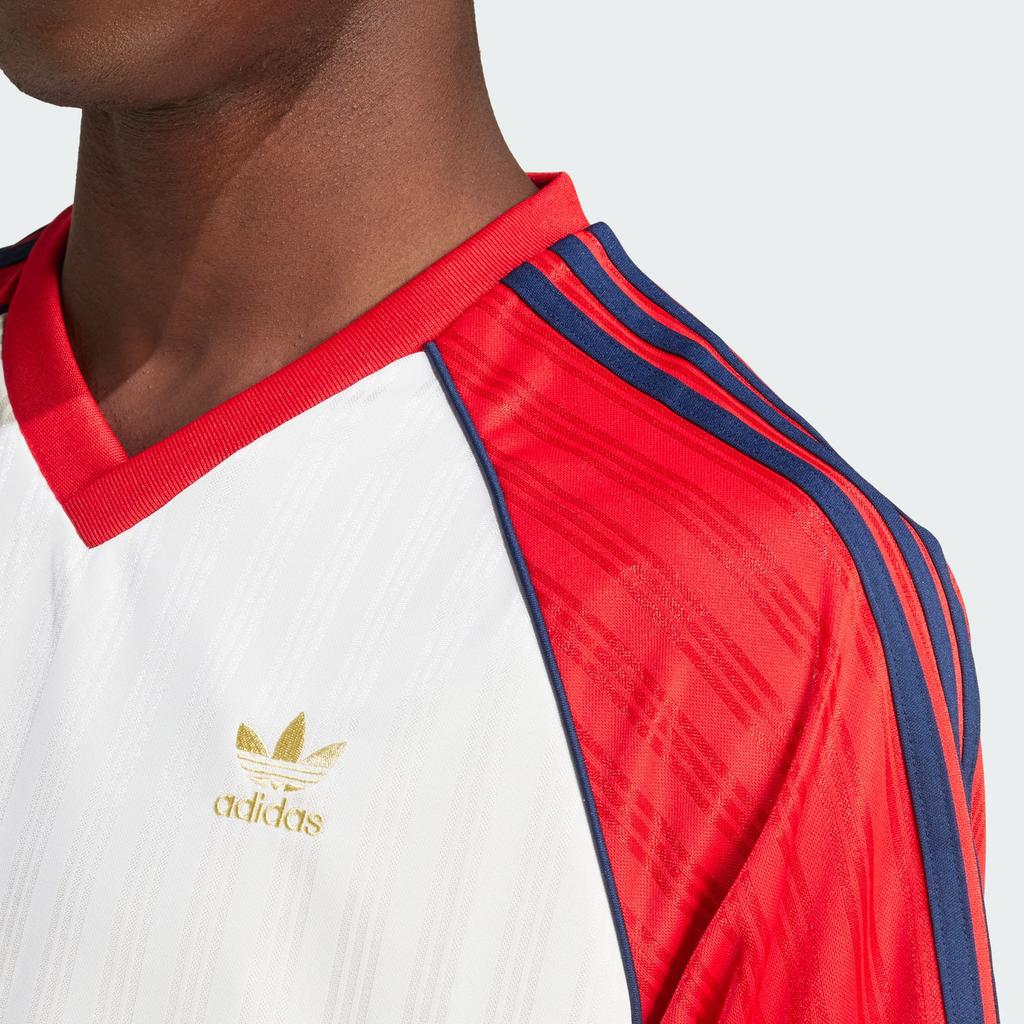 adidas Originals Sst Engineered Polyester Jersey Striped Color Block V-Neck Short Sleeve T-Shirt Men Tops Light-Crimson IY4857