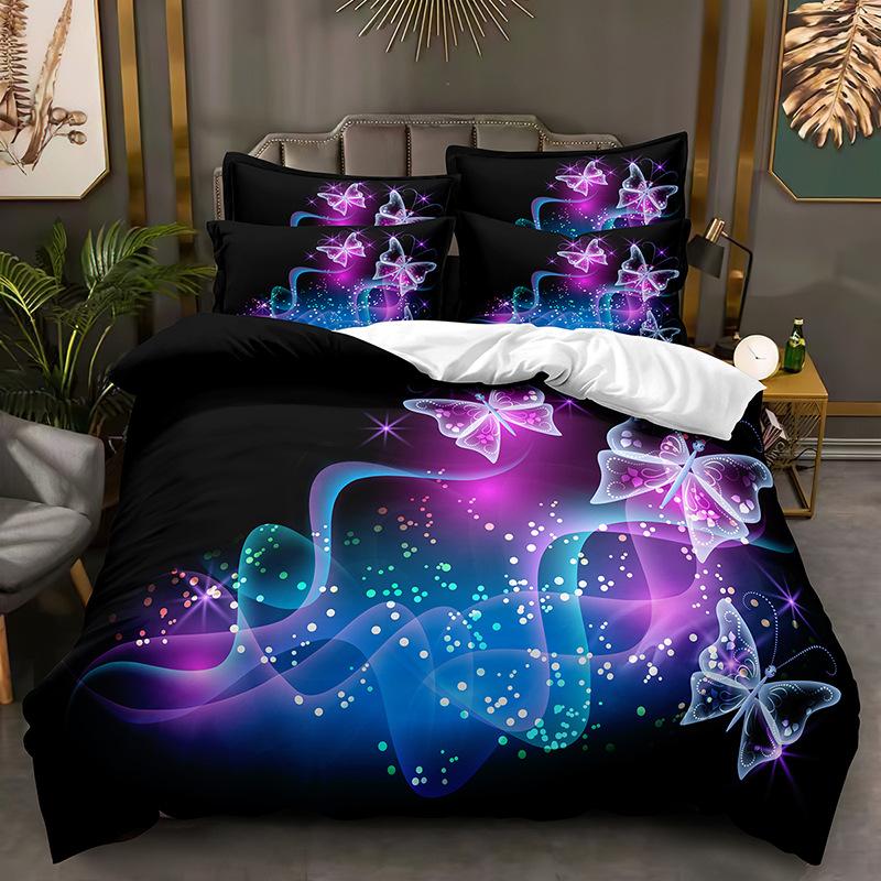 Colorful Butterfly Bedding Set Sparkling 3D Duvet Cover DE/AU/EU Full Size Luxury Women's Quilt Cover