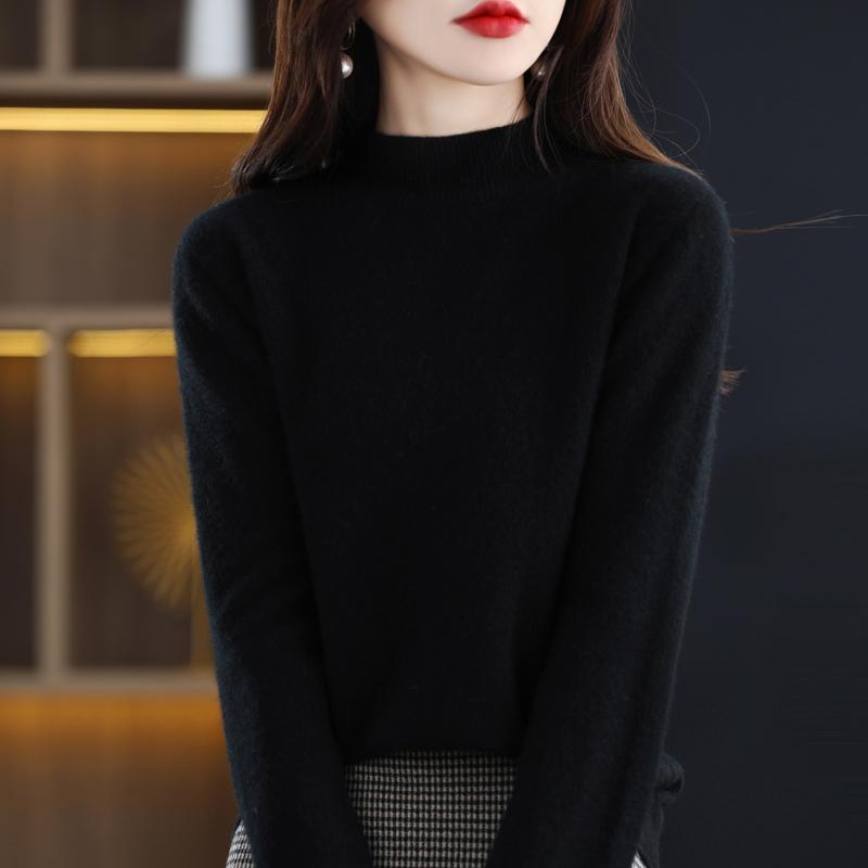 Damen Halbrollkragenpullover, Qinghe Kaschmir, 30% Kaschmir 70% Wolle, Winter Strickpullover Herbstpullover Kaschmirpullover