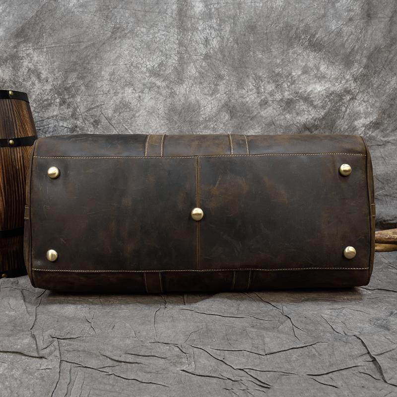 60cm Vintage Mens Leather Travel Bag Real Leather Weekender Bag Overnight Travelling Handbag For 3 Days  Business Travel