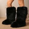 Women Knee High Fuzzy Faux Fur Boots Designer Flat Plush Warm Platform Shoes Ladies Soft Warm Comfortable Slip-on Boots Women