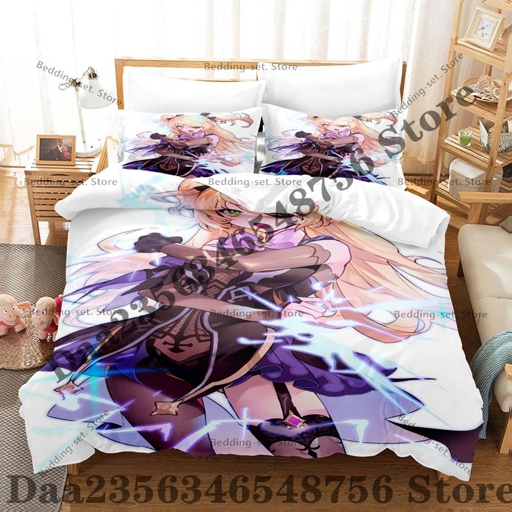 Anime Fischl 3Pcs Bedding Set 3D Print Duvet Cover Pillowcase Soft Bed Linen Single Twin Queen King Size Home Textile