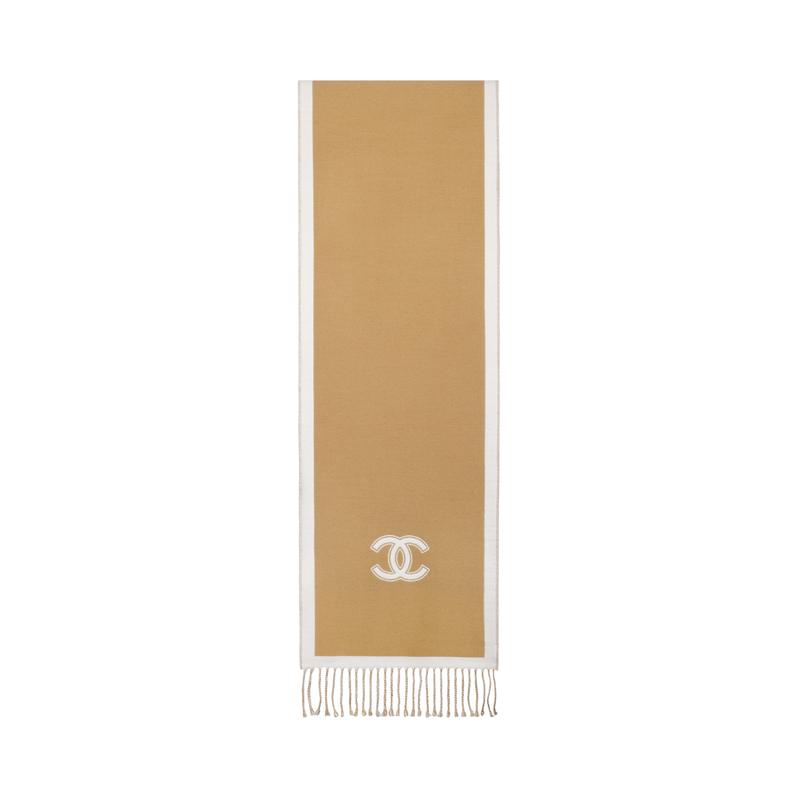 

CHANEL Printed Pattern Wool Wool Scarf Unisex Couple Style Khaki чорний