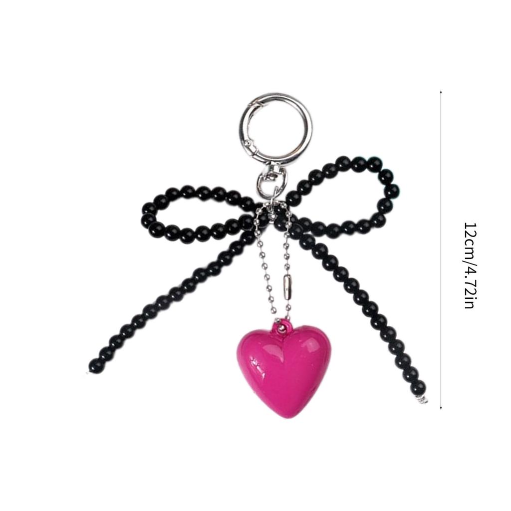 Handcrafted Beaded Bowknot Keychain with Heart Pendant Sweet and Unique Keyrings Accessory Hangings Ornament for Bag Key