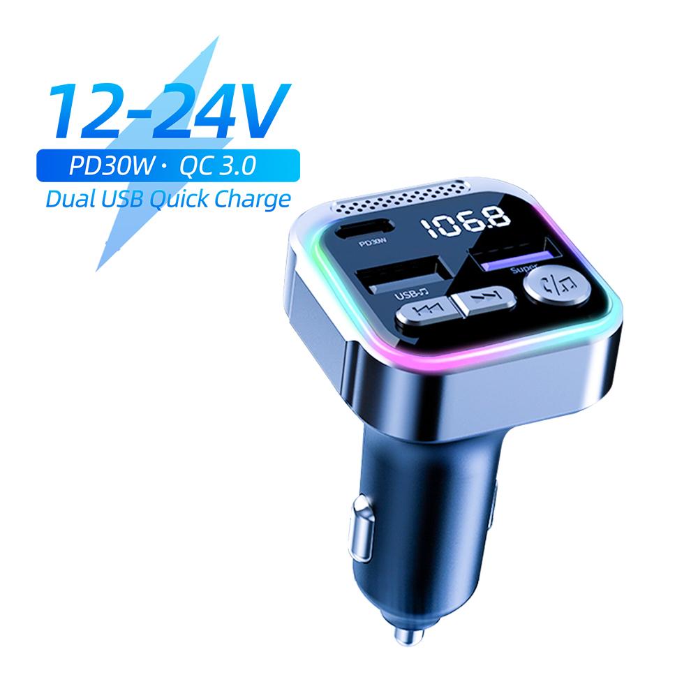 Kebidumei Bluetooth FM Transmitter for Car Radio Wireless Hands Free Audio Receiver MP3 Player Support Fast Charging 30W PD