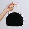 Shell Black Handbag Velvet Party Dinner Bag Pearl Clasp Clutch Bag Wedding Purse Crossbody Bag Velvet Women's Small Bags Gift
