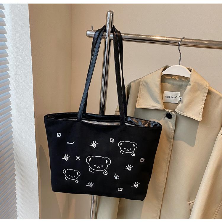 Embroidered Cartoon Shoulder Large Capacity Student Tote Versatile Shoulder Women's Bag Class Handbag