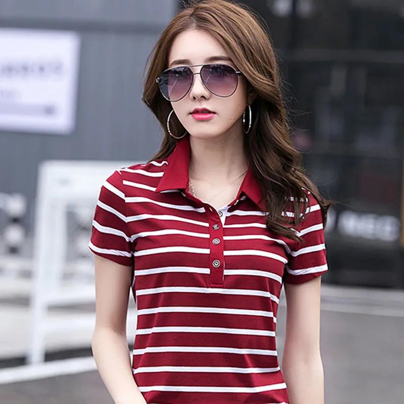 Women's Summer Striped Slim T-shirt Half-sleeved Literary Casual Tops