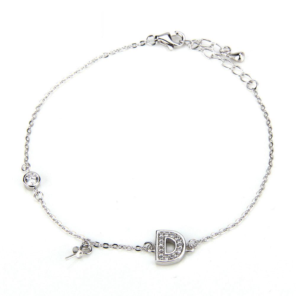 

CLUCI women jewelry Letter A lobster clasp 925 sterling silver bracelet fitting pearl seat for DIY pearls bracelet SB010SB 8 inch