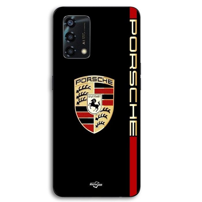 Coque pour téléphone - MANIACASE - Oppo A95 - Silicone TPU - Logo PORSCHE rouge et doré - Noir